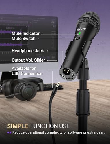 FIFINE AmpliTank TANK2 USB/XLR Dynamic Microphone for Podcast Recording | Studio Desktop Mic with Mute Button, Height-Adjustable Stand, Windscreen for Vocal, Streaming, Voice Over, Black