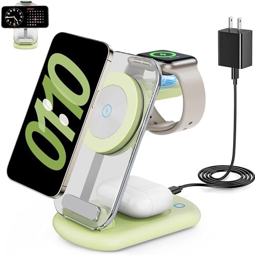 2026 Travel Wireless Mag-Safe Fast Charging Station,Magnetic 3 in 1 Charger with Light for iPhone16 15 14 13 12 Pro Max Plus,Apple Watch Series & Air pods 4 3 2 Pro-Gifts for Wife & Husband(Cyan) - color: Cyan