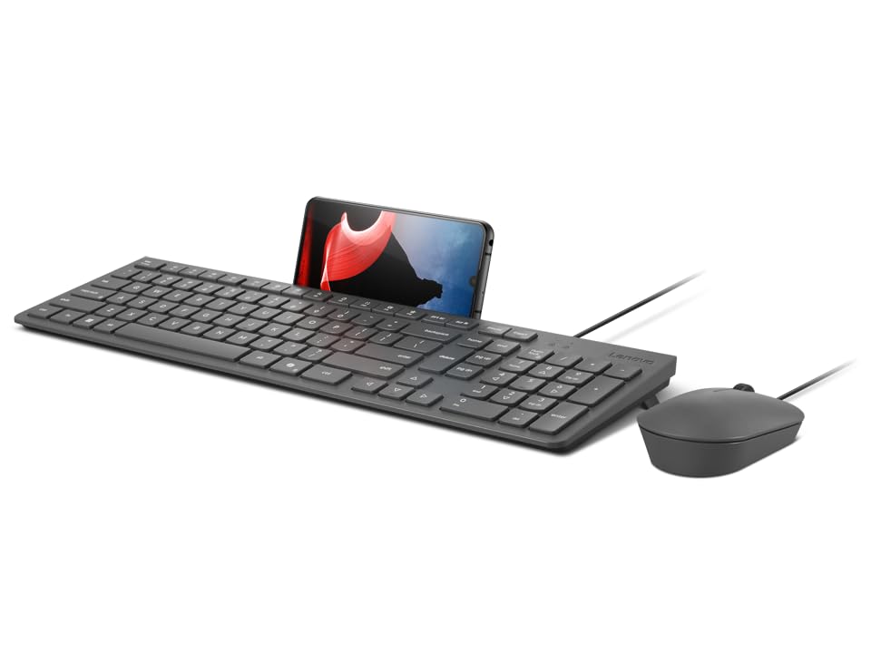 Lenovo 310 USB-A Wired Keyboard Mouse Combo, Quiet Keys, Ultra-Slim Gaming Design, Spill-Resistant, Integrated Phone Stand, Compatible w Laptop, PC, Tablet – Ergonomic Mouse Mechanical Keyboard USB - style: 310 USB-A Combo