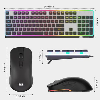 MAGEGEE Wireless Keyboard and Mouse Combo, 2.4G Full Size RGB Keyboard with 104 Keys, Rechargeable Wireless Mouse with 3 DPI, Ergonomic Computer Keyboard and Mouse Set for Windows Mac Laptop PC - color: Black
