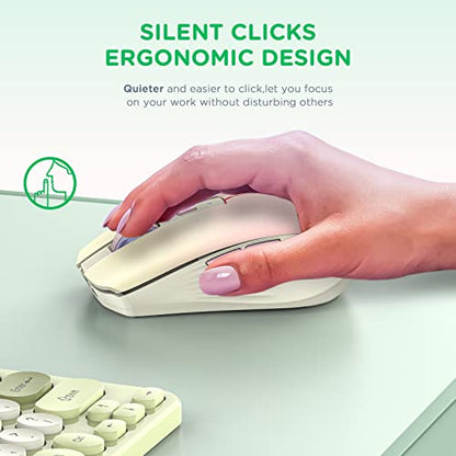 RAPIQUE Bluetooth Wireless Mouse, BT1/BT2+2.4Ghz USB Receiver,Khaki to Pink | 3-Device Switching, USB-C Rechargeable, Quiet Clicks, 800/1200/1600 DPI, 6 Buttons, Ergonomic Grip, For Laptop, MacBook, PC - color: Gradient Khaki to Pink