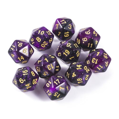 10 Pieces Polyhedral Dice Set D20 Dice 20mm Acrylic 20 Sided Game Dice for Dungeons and Dragons RPG MTG DND Dice Table Games (Starry Purple Black) - color: Starry Purple Black
