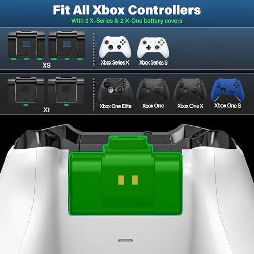JAVRUNWOF Rechargeable-Battery-Pack-for-Xbox-Controller, 2x4800mWh Batteries Pack with Fast USB-C Charger for Xbox One S X Elite/X-Box Series X|S Controller Play and Charge Kit Skins for X-Box 360 - color: Blue