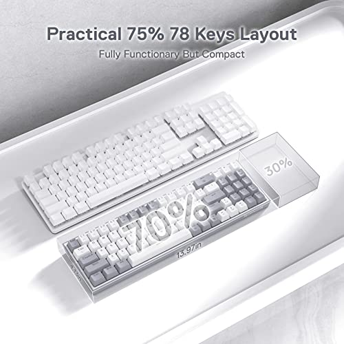Redragon K628 Pollux 75% Wired RGB Gaming Keyboard, 78 Keys Compact Mechanical Keyboard w/100% Hot-Swap Socket, Free-Mod Plate Mounted PCB & Dedicated Arrow Keys, Quiet Red Switch - color: White & Grey 75% Wired