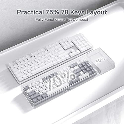 Redragon K628 Pollux 75% Wired RGB Gaming Keyboard, 78 Keys Compact Mechanical Keyboard w/100% Hot-Swap Socket, Free-Mod Plate Mounted PCB & Dedicated Arrow Keys, Quiet Red Switch - color: White & Grey 75% Wired