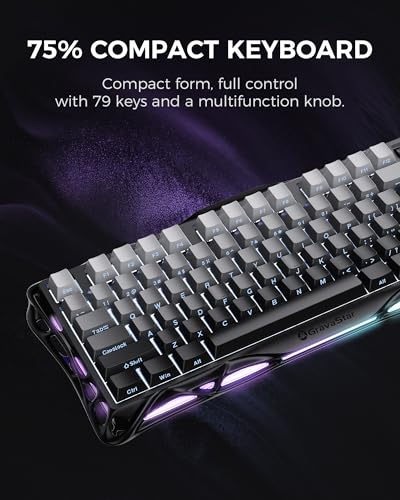 GravaStar Mercury K1 75% Wireless Mechanical Gaming Keyboard, Aluminum Alloy, Gasket Compact Custom Keyboard Hot-Swap Socket, Linear Switches, RGB Backlit【Gradient Black】 - color: Gradient Black