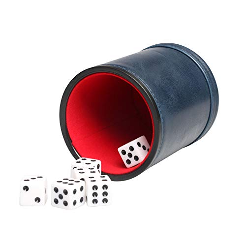 Navy Leatherette Dice Cup Set with 6 Dice Felt Lining Quiet in Shaking for Playing Liars Dice Farkle Yahtzee Board Games - color: Navy