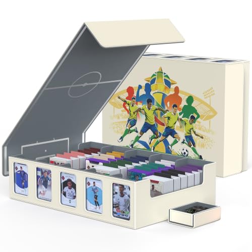 Kabinka Soccer Card Storage Box with Window Display, 5-Row Sport Card Storage Box, 3900+ Card Deck Box for Soccer Sports Card TCG, 5 Top Loaders, 5 Stoppers, 48 Dividers, 1 Dice Tray (Soccer 2) - color: A2-Soccer 2, size: 3900+