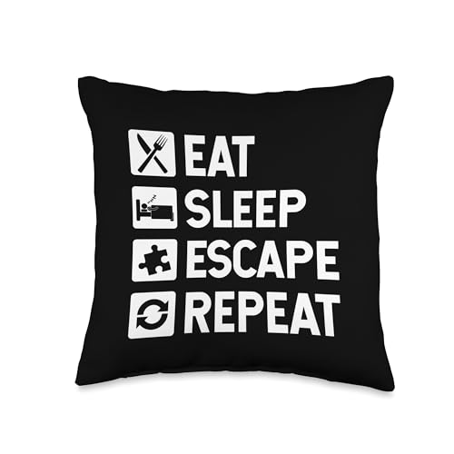 Escape Room Game, Eat Sleep Escape Repeat Throw Pillow - size: 16x16