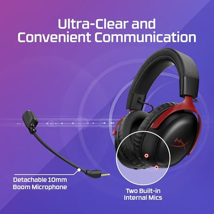 HyperX Cloud III S – Wireless Gaming Headset, 2.4GHz, Bluetooth, Battery Life up to 120 Hours 2.4GHz / 200 Hours Bluetooth, 53mm Angled Drivers, 10mm Detachable Mic, Customizable – Black/Red | Up to 120h and 200h, 53mm Angled Drivers, Detachable 10mm Boom