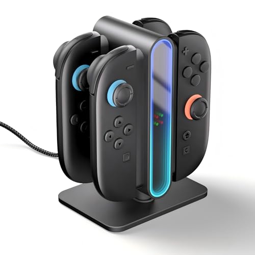 Charging Dock for Nintendo Switch 2 Joycon - 4 in 1 RGB Magnetic Fast Charger Station Stand Accessories for Joycon 2 Controller with Type C Cable, Dual-Side Charging & 8 Light Modes