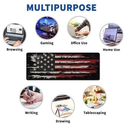 American Flag Mouse Pad Abstract American Mouse Pad 31.5x11.8 Inch Flag Texture Non-Slip Rubber Base Large Mousepad Stitched Edges Keyboard Mouse Mat Desk Pad for Office and Home - color: American Flag