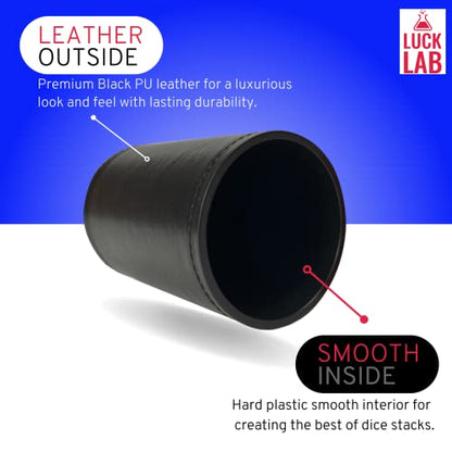 Luck Lab Black Leather Dice Stacking Cup with 5 Serialized Razor Edge 19 mm Casino Dice - Pro Straight Cup for Stacking and Magic Tricks (Blue Dice) - color: Blue Dice