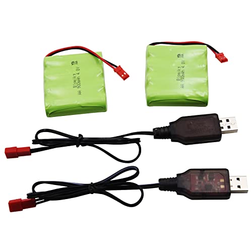Blomiky 2 Pack JST 4.8V 800mAh Ni-Cd Rechargeable Battery Pack with JST Plug and 2 USB Cable Replacment for Kolegend 1/18 Scale RC Hydraulic Excavator / 1331 JST Battery 2
