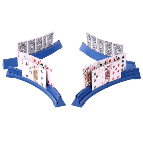 Stackable Card Holder, Double Layered Playing Card Holder Organizer Tray, 4 Pack Storage Case for Seniors, Adults, Arthritis Patients and Kids (Dark Blue) - color: Dark Blue(4 Pack)