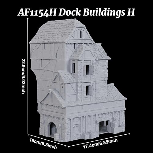 AUSPDICE DND Terrain 28mm 도크 빌딩, 도색되지 않은 다층 TTRPG 풍경 | 1:56 스케일 18피스 수직 포트 빌딩, 탈착식 바닥과 던전 앤 드래곤을 위한 디테일한 내부 - AF1154H - color: Af1154h Dock Buildings H