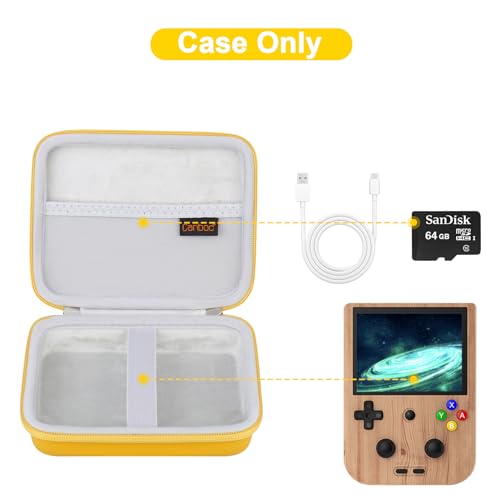 Canboc Carrying Case for G350/ RG40XXV/ RG406V/ RG405V Retro Handheld Game Console, RG40XXV Video Gaming Console Storage Box, Mesh Pocket fits Cable, SD Card, Yellow (Case Only) - color: Yellow
