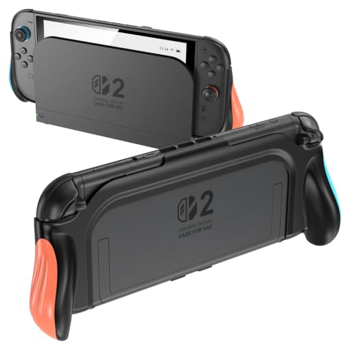 JUSPRO Dockable Grip Case for Nintendo Switch 2, Ergonomic Handheld Protective Cover Accessories with Quick-Release Joy-Con Design - color: BK