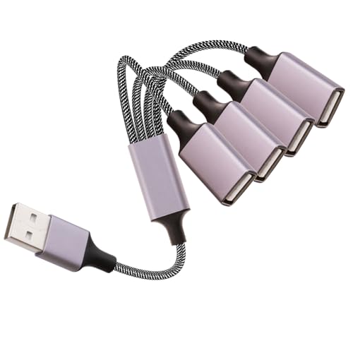 USB A Splitter(10 inch Long),USB A Splitter 1 in 4 Out,USB A Male to 4 Female USB Y Splitter,USB Splitters for Charging Slow and Data Transfer for Webcam/Printer/USB Devices/Laptop Etc(Grey) - color: Grey(usb a to 4 usb a)