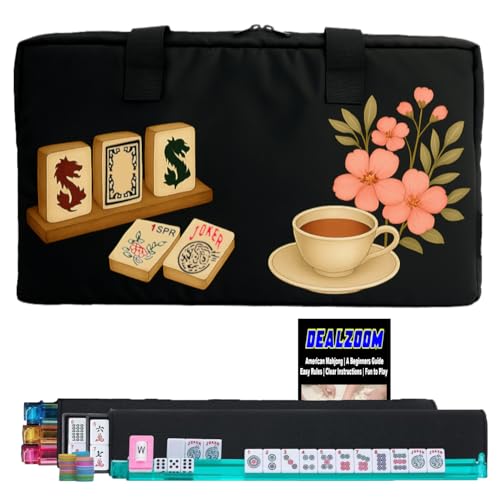 American Mahjong Set Complete, Full Game with 166 Mahjong Tiles, Mahjong Racks with Pushers, Instructions, Dice, Chips, Wind Indicator & Mahjong Accessories in Bag (Blossom Brew Tiles) - color: Blossom Brew Tiles