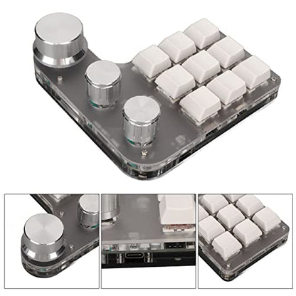 Yoidesu 9 Keys One Handed Mechanical Gaming Keyboard, Mini Keypad Programmable Macro Keyboard with 3 Knobs, USB Shortcut Multifunction Keyboard for PC Computer Gaming (White)