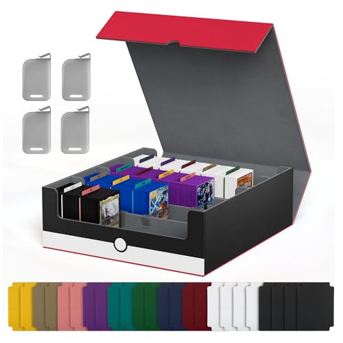 UAONO Trading Card Storage Box, Holds 2400 Sleeved Cards with 24 Dividers & 4 Stoppers, Magnetic Closure PU Leather Card Case for MTG, PTCG, YGO, Sports Cards (Red&White) - color: Red&White, size: 2400+