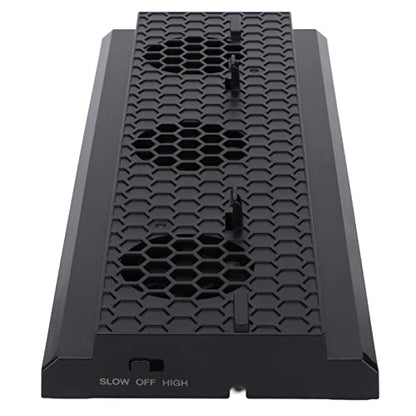 Vertical Gaming Console Cooling Stand with Light Bar for One X, 3 Fans, USB Hub Charging Ports, Decorative Design, ABS Material