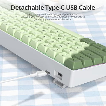 65% Mechanical Keyboard Wired Linear Red Switch RGB Backlight | 65 Percent 68-keys Compact Layout Gaming Keyboard TKL Ultra-Compact Mini RGB Backlit - color: 68 Matcha/Red Switch