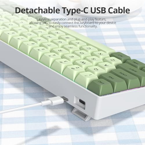 Green 65% Percent Small Mechanical Keyboard, 68 Key RGB Gaming Keyboard, Red Switch USB-C Wired Keyboard, PBT XDA Keycaps Compact Mini Key Board for Game, Office (68 Matcha) - color: 68 Matcha/Red Switch