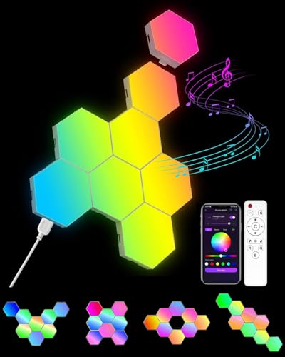 Kangtaixin Hexagon LED Lights 8 Pack - RGB Wall Panels with Music Sync, Smart App & Remote Control, DIY Modular Hex Light for Gaming Room, Bedroom, Living Room, Wall Decor - size: 8 Pack