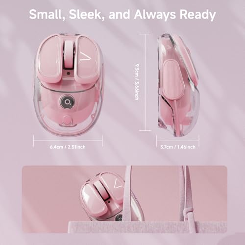 SEUNKWANG Q9 Transparent Wireless Mouse with RGB Lighting, Compact Multi-Device Bluetooth & 2.4G Computer Mouse, Rechargeable, Quiet Clicks, 4800 DPI Cute Mice for Laptop, PC, Mac, iPad - Pink - color: Pink