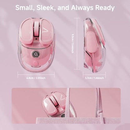 SEUNKWANG Q9 Transparent Wireless Mouse with RGB Lighting, Compact Multi-Device Bluetooth & 2.4G Computer Mouse, Rechargeable, Quiet Clicks, 4800 DPI Cute Mice for Laptop, PC, Mac, iPad - Pink - color: Pink