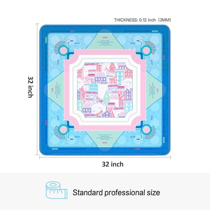 KUNTE Mahjong Mat, Blue, 32"x32" | Non-Slip, Quiet, Waterproof, Foldable, American Mahjong - color: Sweet Town
