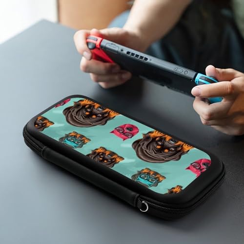 PPIKTC Portable Hard Shell Case Compatible with Nintendo Switch, Travel Carrying Storage Bag with 15 Game Cartridges, Cute Rottweiler Puppy Farm Dog Lazy Animal - color: Design (206)