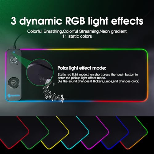 M15WR Wireless Charging RGB Gaming Desk Mat/Mouse pad, 3 in 1 Wireless Charging, 15 RGB Light Modes (Sound Pickup Mode, Power Failure Memory Function), 31.49" x 11.81" Non-Slip Rubber Base