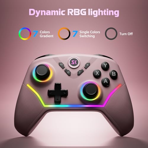 Wireless PC Controller with Hall Effect Joysticks & Triggers, 1000Hz Polling Rate, Trigger Locks, Bluetooth Pro Gaming Controller for PC/Steam/Luna/Tesla - 4 Macros and Turbo, Dynamic RGB, Pink - color: Pink