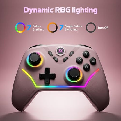 Wireless PC Controller with Hall Effect Joysticks & Triggers, 1000Hz Polling Rate, Trigger Locks, Bluetooth Pro Gaming Controller for PC/Steam/Luna/Tesla - 4 Macros and Turbo, Dynamic RGB, Pink - color: Pink