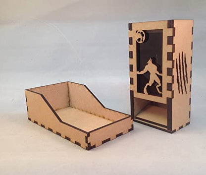 Werewolf Mini Dice Tower v1 Smoke Acrylic Window Laser Cut MDF Unique Gift RPG