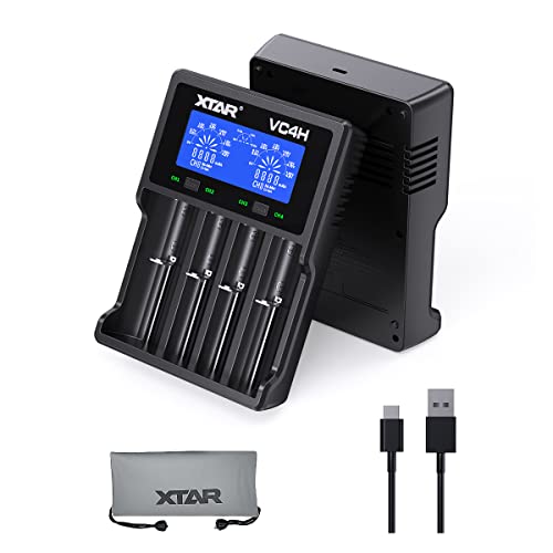 18650 Charger XTAR VC4H Battery Charger 4 Bays Updated 21700 Battery Charger USB C Charger Not Including Batteries