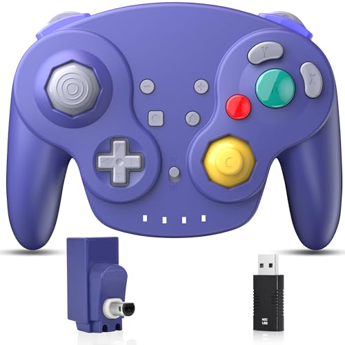 2.4 GHz Wireless GameCube Controller for Switch 1 & 2, NGC Console, Indigo | (Built-in Vibration) (Rechargeable) (Analog Triggers / Stick), Compatible with Switch Online, Windows PC, macOS - color: Switch & NGC Receiver Indigo