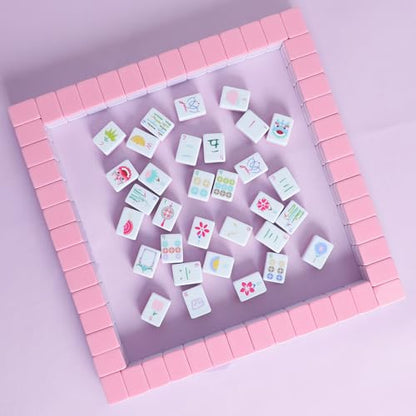 160 Pink American Printed Mahjong Game Set with Carrying Bag and Accessories, 1.2’’ Mahjong Tile Set - style: 1-Pink