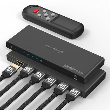 Fosmon 5-Port HDMI 4K Switch with Remote, Support 4K@60Hz HDCP 2.2 High Speed 18Gbps 5 in 1 Out Auto-Switching 5x1 HDMI 2.0 Switcher Splitter Hub Compatible with PS5, Xbox X, Apple TV - style: 4K HDMI Switch 5 In 1 Out