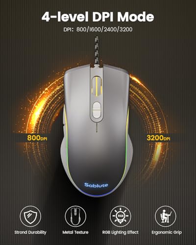 SABLUTE Gaming Keyboard and Mouse, Quiet Membrane with RGB Backlit, White | PC Gaming Keyboard with Multimedia Knob, Anti-Ghosting, Ergonomic Wrist Rest & 3200 DPI Mouse for Gamer/Office - color: White-Black