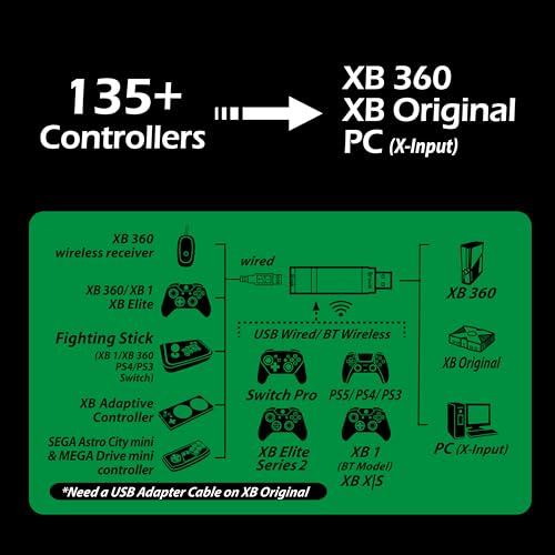 Brook Wingman XB 2 Converter with Keychain - Wireless Controller Adapter for XB 360, XB Original Consoles and PC, Supports Remap and Adjustable Turbo [Exclusive Version]