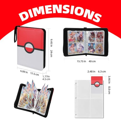 Collectible Trading Card Albums,4 Pocket Card Binder, 400 Double Sided Pocket,PU Premium Zip Trading Card Binder for TCG, MTG,Sports Cards (Pink Red White) - color: Pink Red White