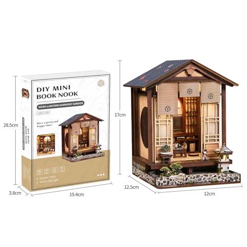 Book Nook Kit - DIY Miniature House Kit for Adults and Teens, Booknook Tiny Japanese Dollhouse Kit Bookshelf Decor 3D Wooden Puzzle, Gifts for Family, Friends - style: Moss Lamp & Garden