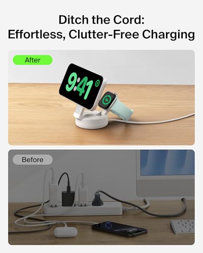 Belkin Qi2.2 25W Wireless 2 in 1 iPhone Charger, Fast Charging for Travel | Fast Charging, MagSafe Compatible, iPhone 17/16/15, Apple Watch, Travel Charger, Magnetic - color: Sand, style: 2 in 1