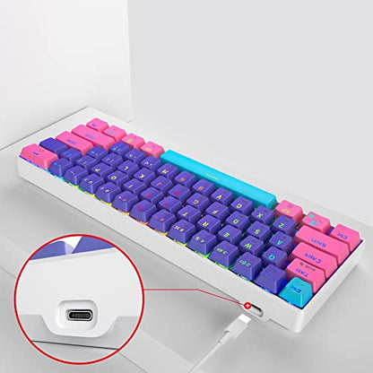 Protable 60% Percent Gaming Keyboard Mechanical, Mini Compact RGB Backlit 61 Keys Wired Office Keyboard with red Switch for Mac/Win (Purple/red Switch) - color: purple/red Switch