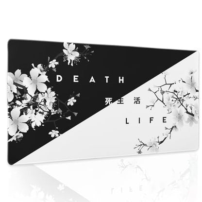 Black White Cherry Blossom Mouse Pad Large Japanese Sakura Death Life Desk Mat 60x35 cm Non-Slip Rubber Base Stitched Edge Large XL Playmat for Gaming Laptop Computer PC Desktop,24x14 Inch - color: Black White, size: 14" x 24"