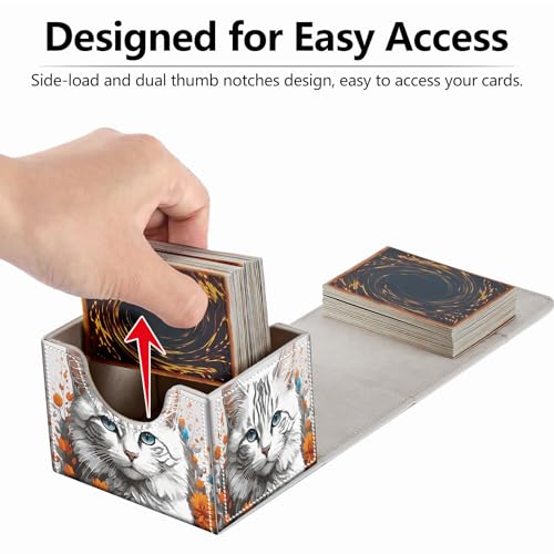 Strong Magnet Card Case Deck Box Mtg Card Box Playing Card Box Magic Deck Box Tcg Up to 200 Cards Creative Pattern Trading Card Storage Box for Collectible Card Games, Long-Haired White Cat - color: Long-Haired White Cat